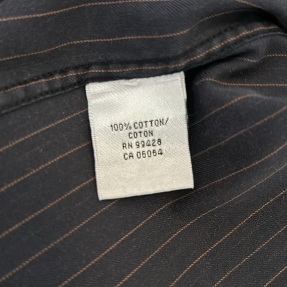 Bugatchi Navy Brown Striped Button Down Shirt - Picture 6 of 6